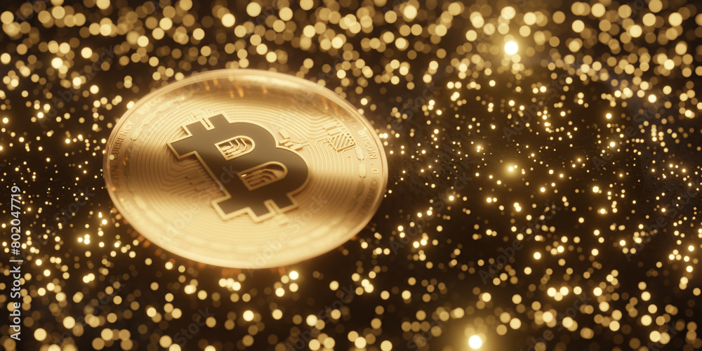 Bitcoin Coin with Sparkling Gold Background Bitcoin Coin with Sparkling Gold Background