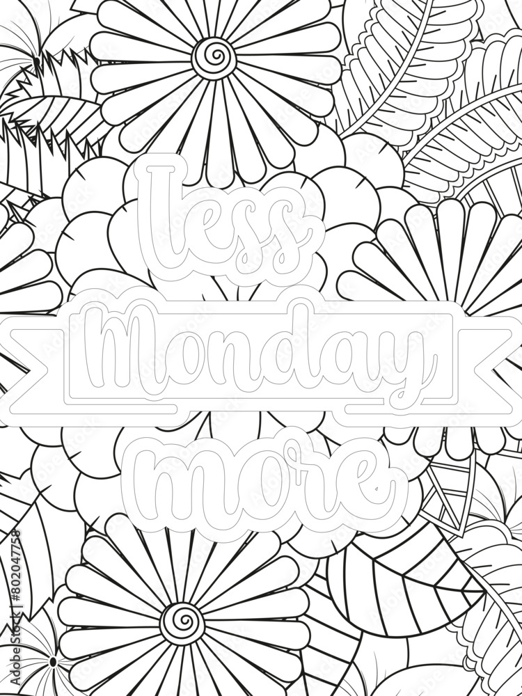 Keychain Quotes Flower Coloring Page Beautiful black and white illustration for adult coloring book