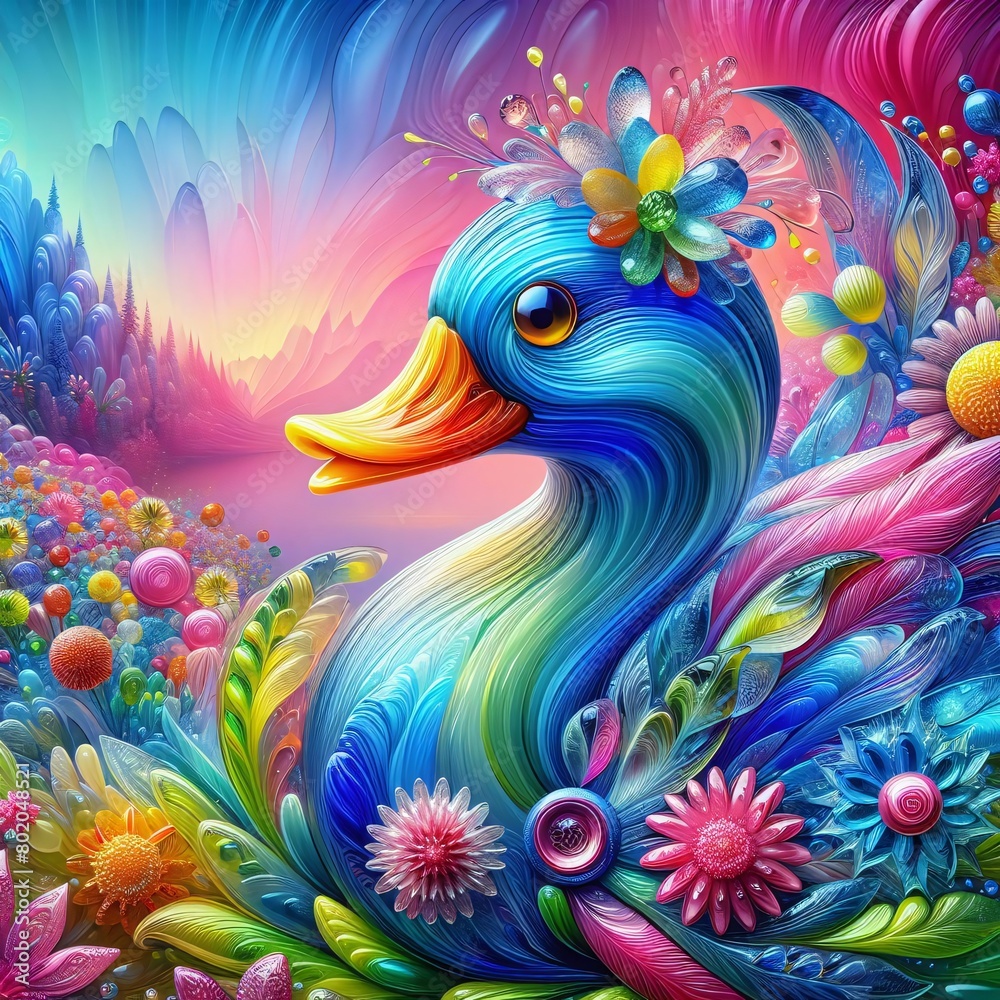 Colorful duck in fantasy scenery