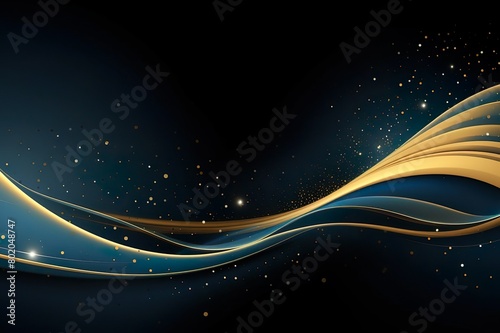 Abstract gold and blue wave on black background. Generative AI