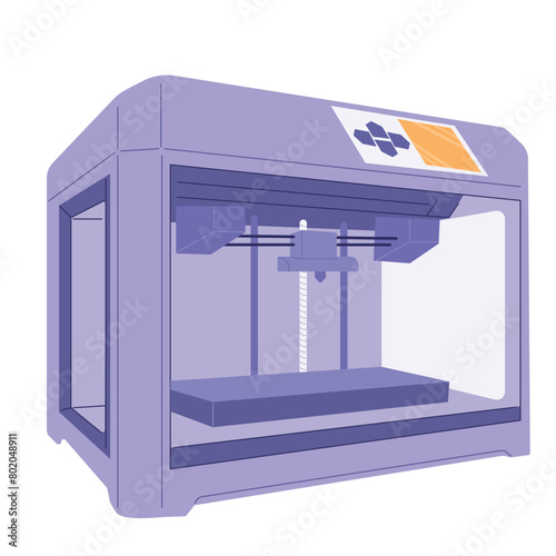3d printer machine, vector illustration logo concept icon. Technologies of the future, technical progress, science, robotics