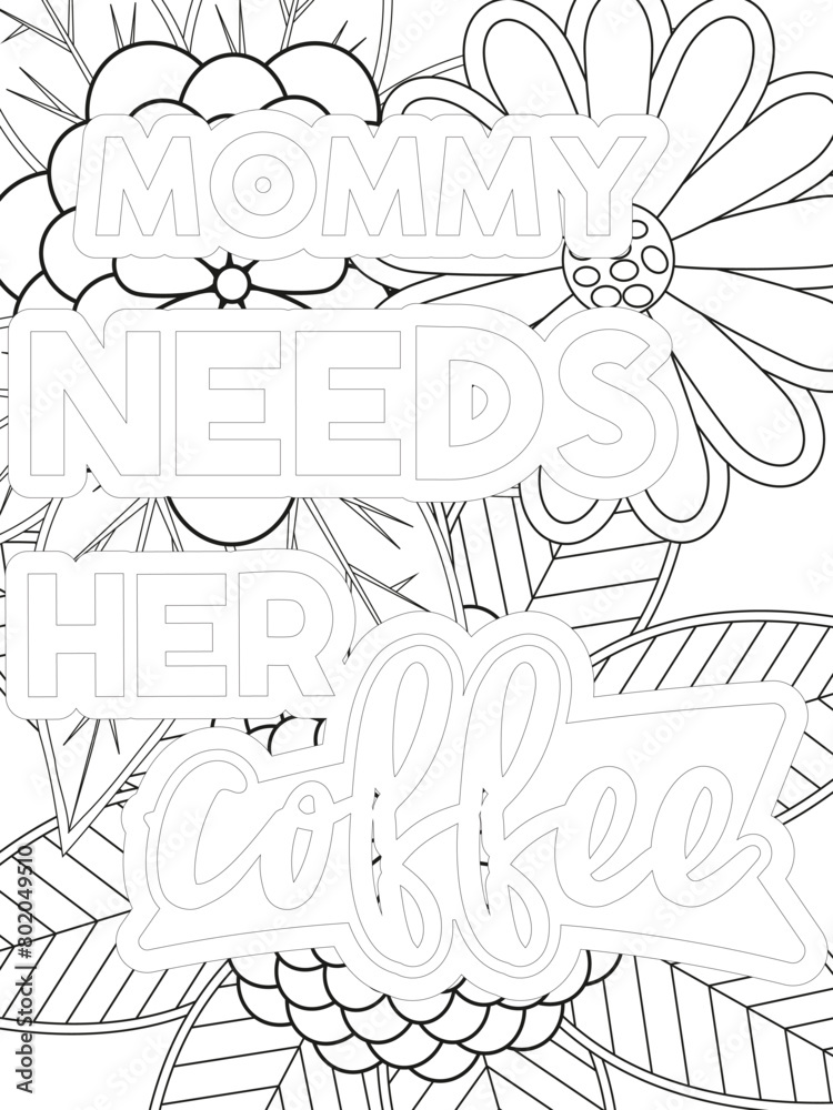 Keychain Quotes Flower Coloring Page Beautiful black and white illustration for adult coloring book