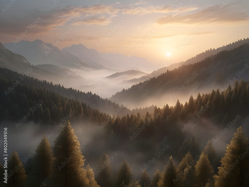 Obraz premium sunrise over the mountains over trees and clouds