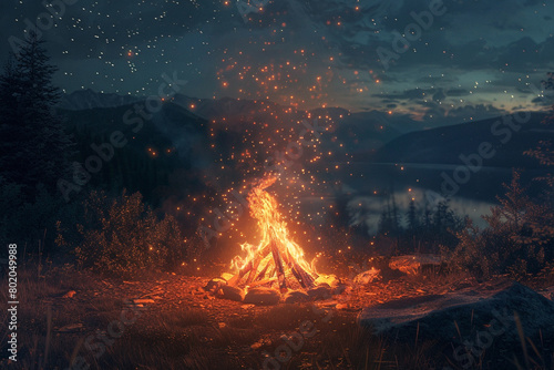 The mesmerizing glow of a bonfire in the wilderness