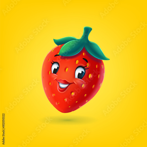 strawberry cartoon cheerful fruit character © mollicart