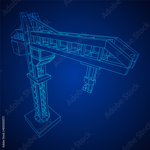Construction crane tower. Building industrial concept. Wireframe low poly mesh vector illustration.