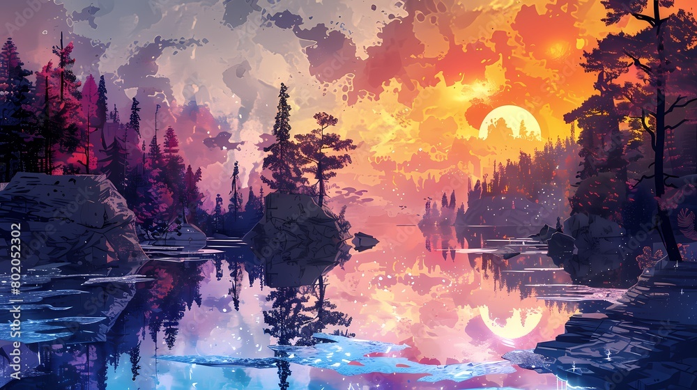 Obraz premium Color pond illustration poster background