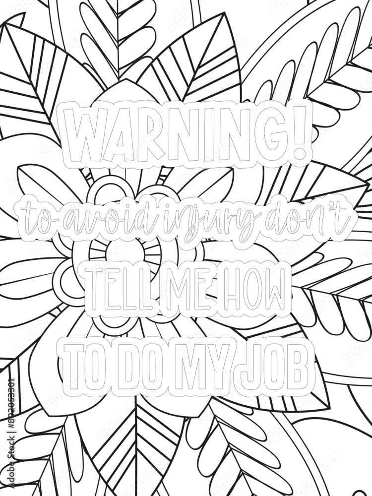 Keychain Quotes Flower Coloring Page Beautiful black and white illustration for adult coloring book