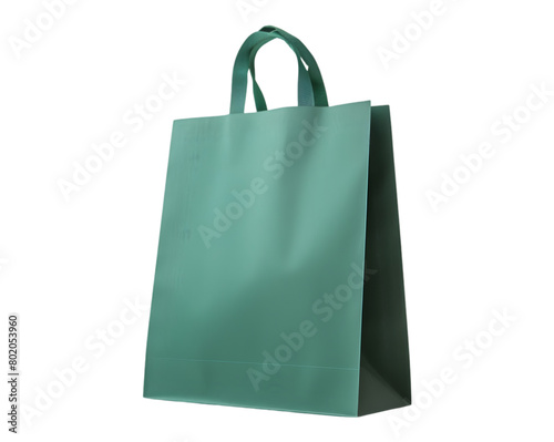 Eco friendly recyclable side view blank green shopping paper bag on transparent background