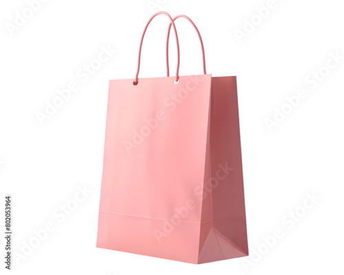 Recyclable side view blank pink shopping paper bag on transparent background