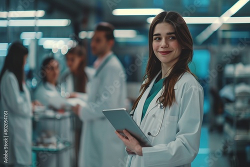 Young doctor woman holding a folder in the hospital