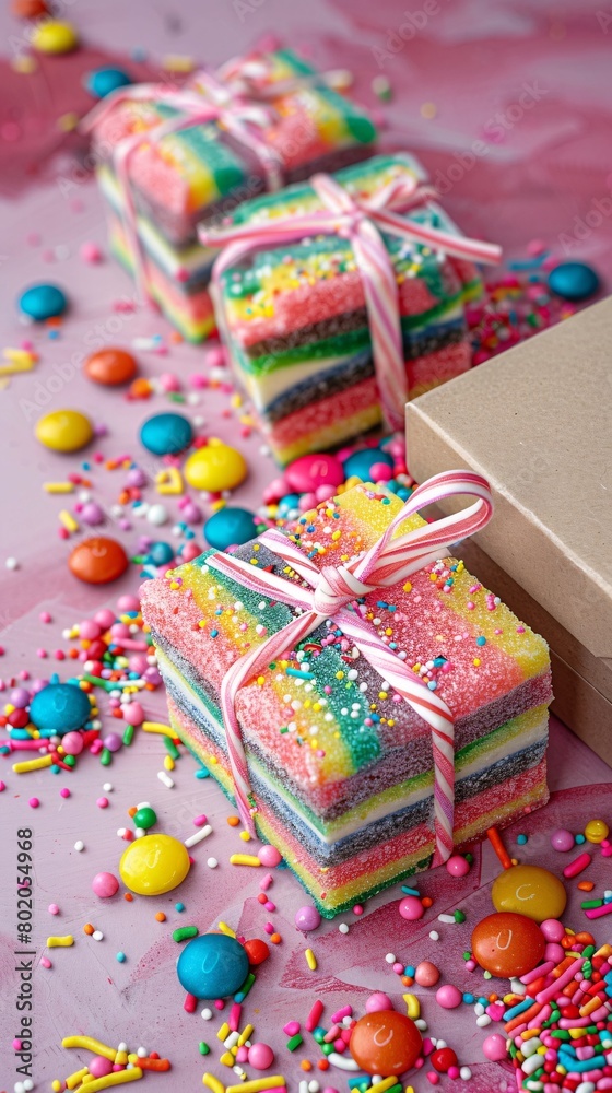 mixed colorful sweets and gift box