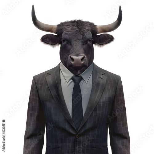 portrait of a bull in a black suit on white background © Feroz