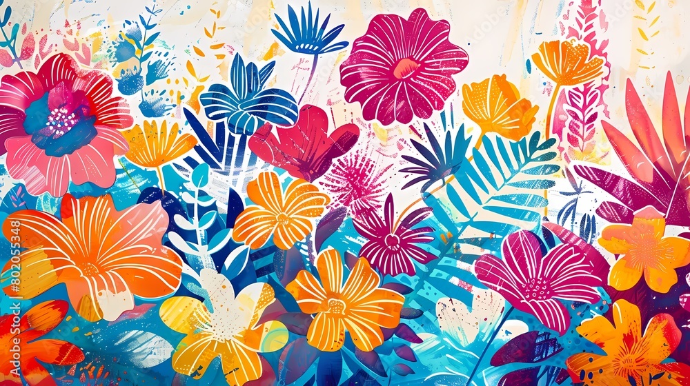 Colorful garden with flowers illustration poster background Colorful garden with flowers illustration poster background