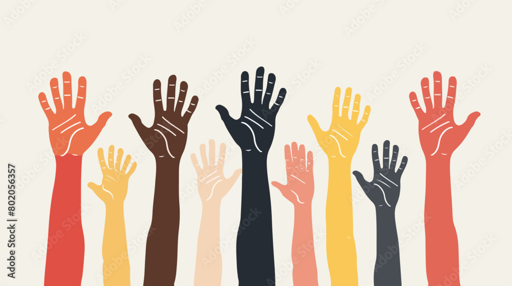 hand raised of different races united Vectot style vector