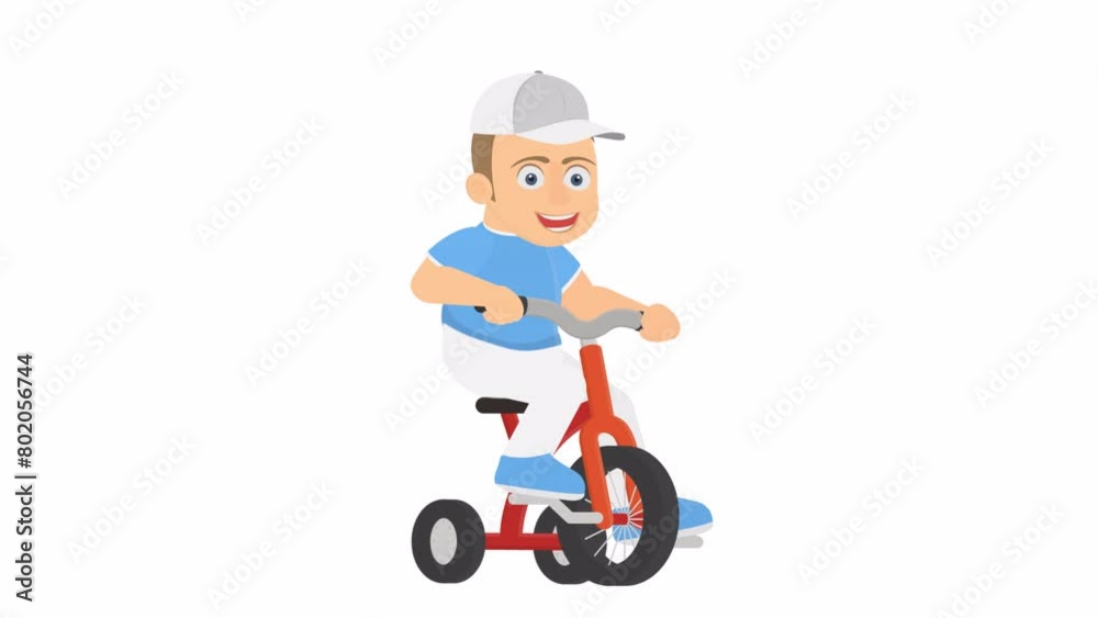 Child rides a bicycle. Animation of a boy riding a children bike, alpha channel. Cartoon Child rides a bicycle. Animation of a boy riding a children bike, alpha channel. Cartoon