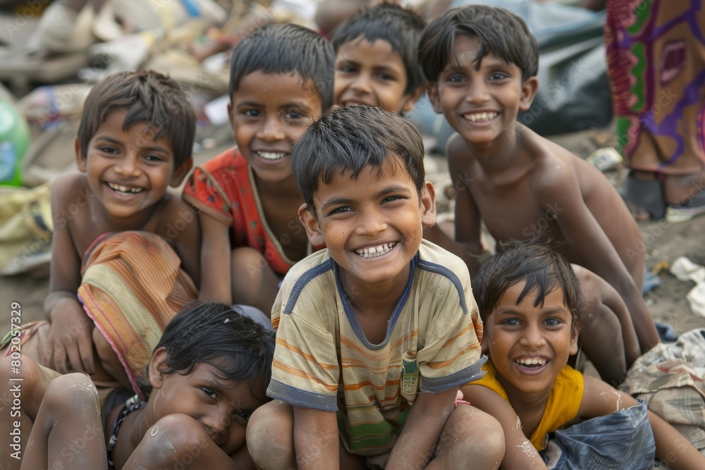 Portrait of a group of Indian children at the Purba Bardhaman district.