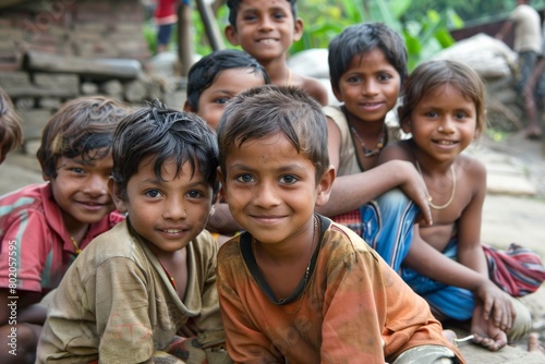 Portrait of a group of indian kids in Kolkata, India.