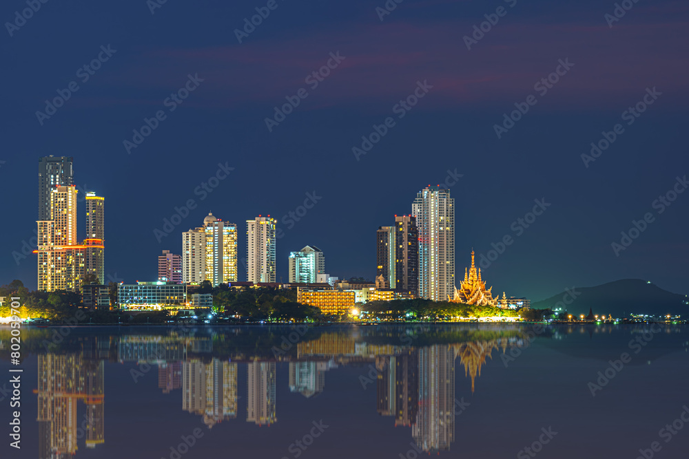 View of Pattaya city. Pattaya is a city next to the sea and famous places in Thailand that foreigners come to visit and travel for vacations.