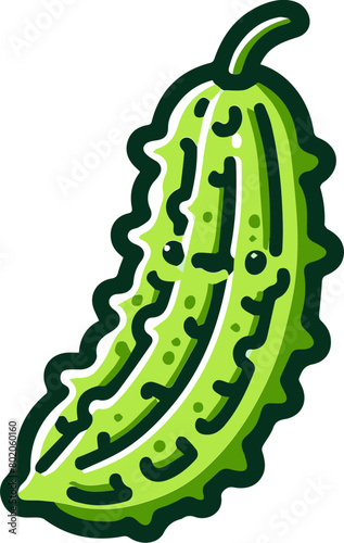 A cartoon bitter melon with a cute face.