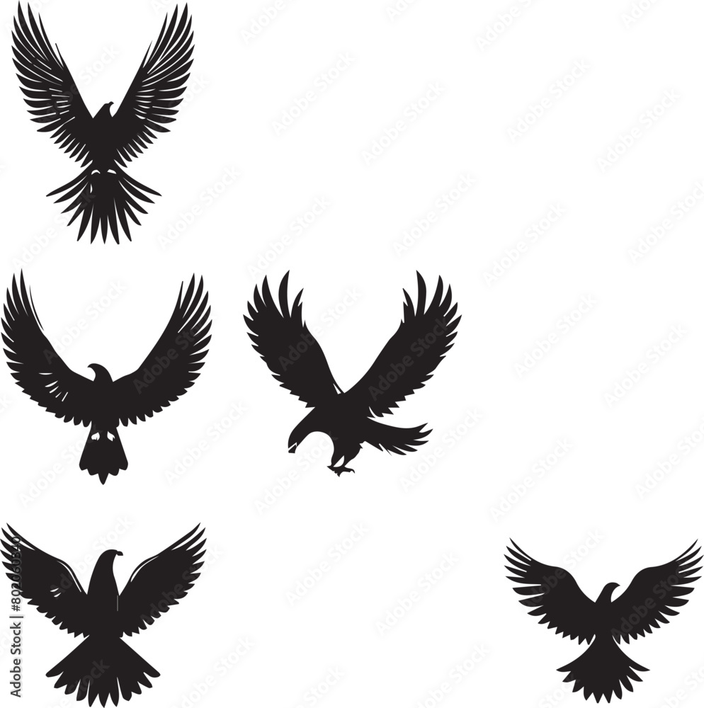 set of silhouettes of birds set of silhouettes of birds
