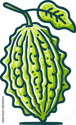 A cartoon bitter melon with a single leaf