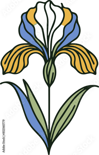 An art nouveau style vector illustration of an iris flower.
