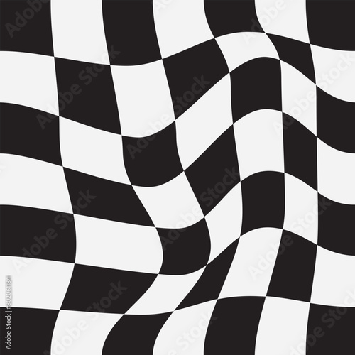 Wavy groovy checker vector background. Retro holiday fluid abstract checkerboard backdrop. Xmas curved distorted check abstract geometric seamless pattern. Distorted geometric pattern. 11:11