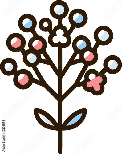 A simple line drawing of a flower with pink and blue petals.