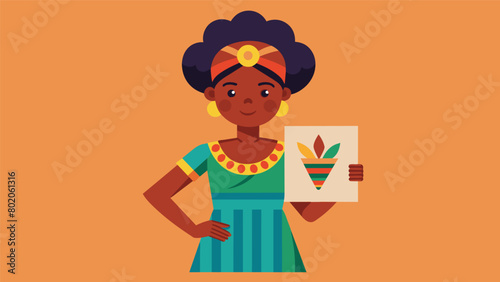 A girl dressed in traditional African attire holding up a drawing that showcases the cultural heritage and pride of Juneteenth.. Vector illustration
