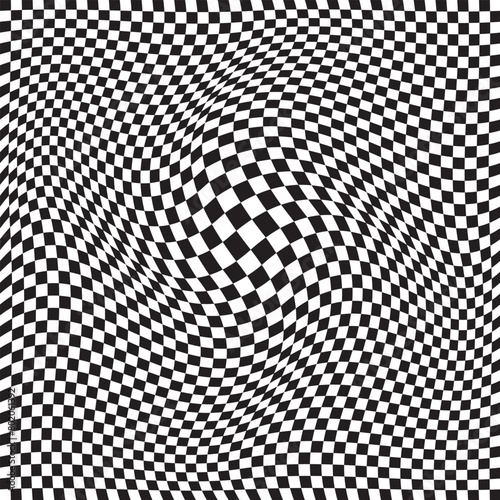 Trippy checkerboard background  wavy checker pattern  optical illusion. Groovy wave psychedelic checkerboard background. Hippie  retro chessboard template  texture of pile. 11 11