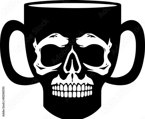 A coffee mug with a skull-shaped design