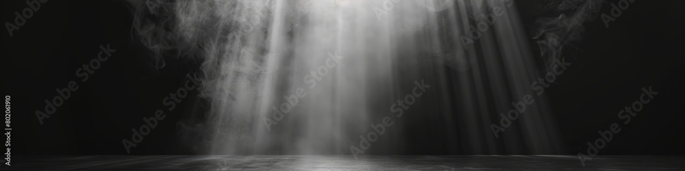 Shafts of light break through darkness in a serene, minimalist scene. Background. Wallpaper. Banner, space for text Shafts of light break through darkness in a serene, minimalist scene. Background. Wallpaper. Banner, space for text