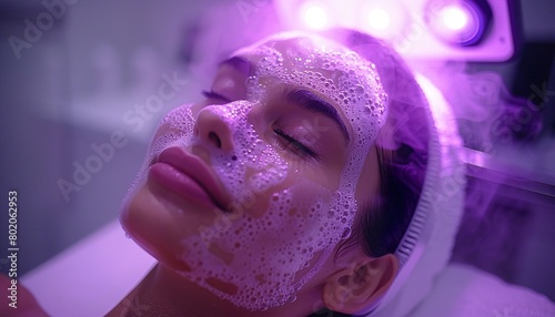 Beautiful woman on ozone therapy with facial steamer 