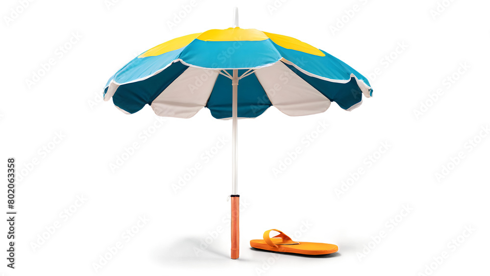 Beach umbrella, 3D style, isolated on blank background.
