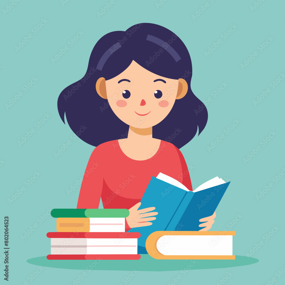 Girl Studying Vector Illustration Girl Studying Vector Illustration