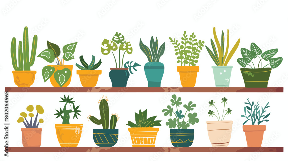 houseplants with potted on shelf isolated icon Vector