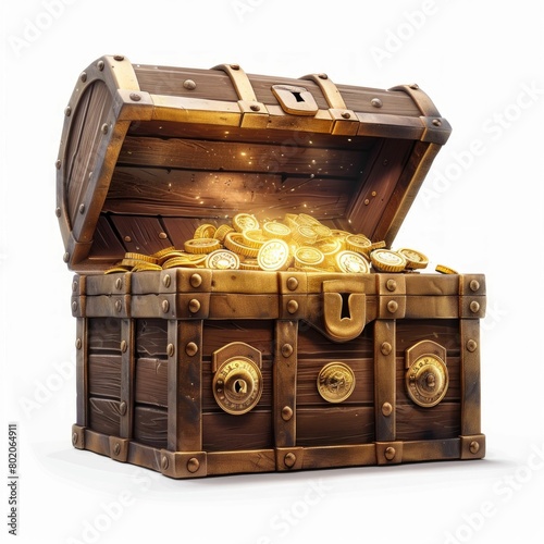 Treasure Chest Filled with Bitcoin Coins. Generative ai