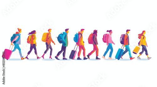 Hurrying tourists with luggage on white background Vector