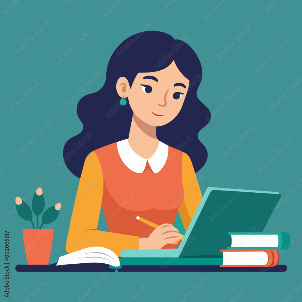 Young woman studying vector illustration Young woman studying vector illustration