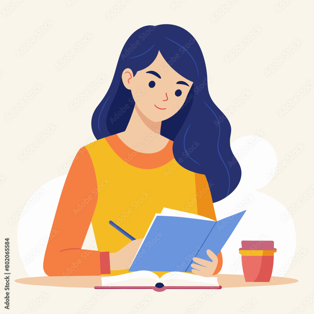 Young woman studying vector illustration Young woman studying vector illustration
