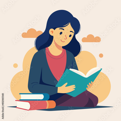 Young woman studying vector illustration
