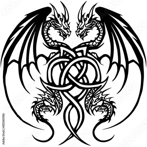 Tribal dragon tattoo, design for t-shirt, POD, art concept, tattoo art