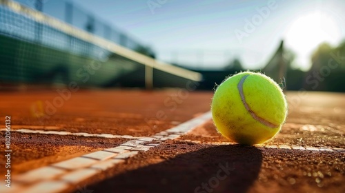 Tennis Ball Glowing on Sunlit Court. Generative ai