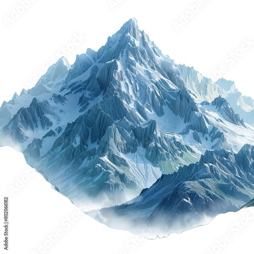 cutout mountains in the Alps in summer isolated on transparent background.