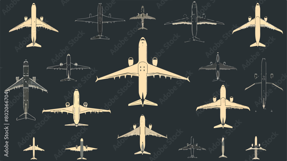 Illustration of airplane icons. flight plans and rout