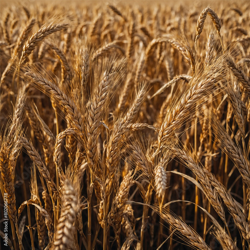 Wheat field. Ears of golden wheat closeup. Harvest concept  Generative AI