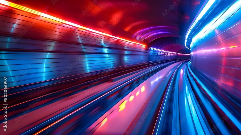 Subway train races through neonlit tunnels at high speed. Concept Transportation, Underground, Neon Lights, Speed, Urban Landscape Subway train races through neonlit tunnels at high speed. Concept Transportation, Underground, Neon Lights, Speed, Urban Landscape
