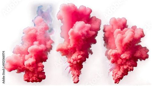 Set of pink explosion smoke isolated on transparent background. 
