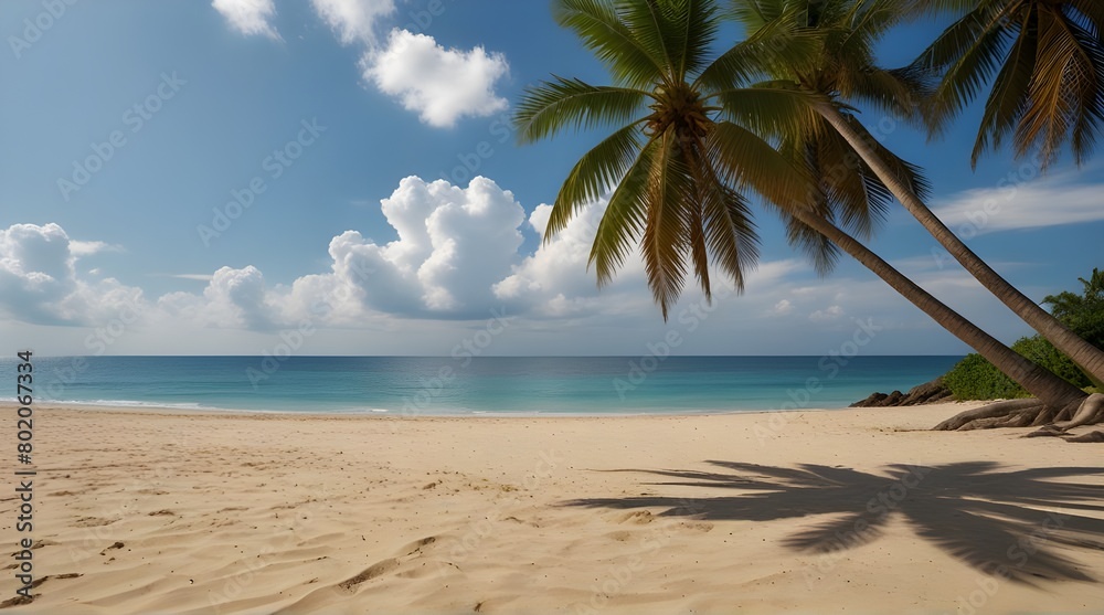 Beautiful tropical island with palm trees and beach panorama as background image.generative.ai